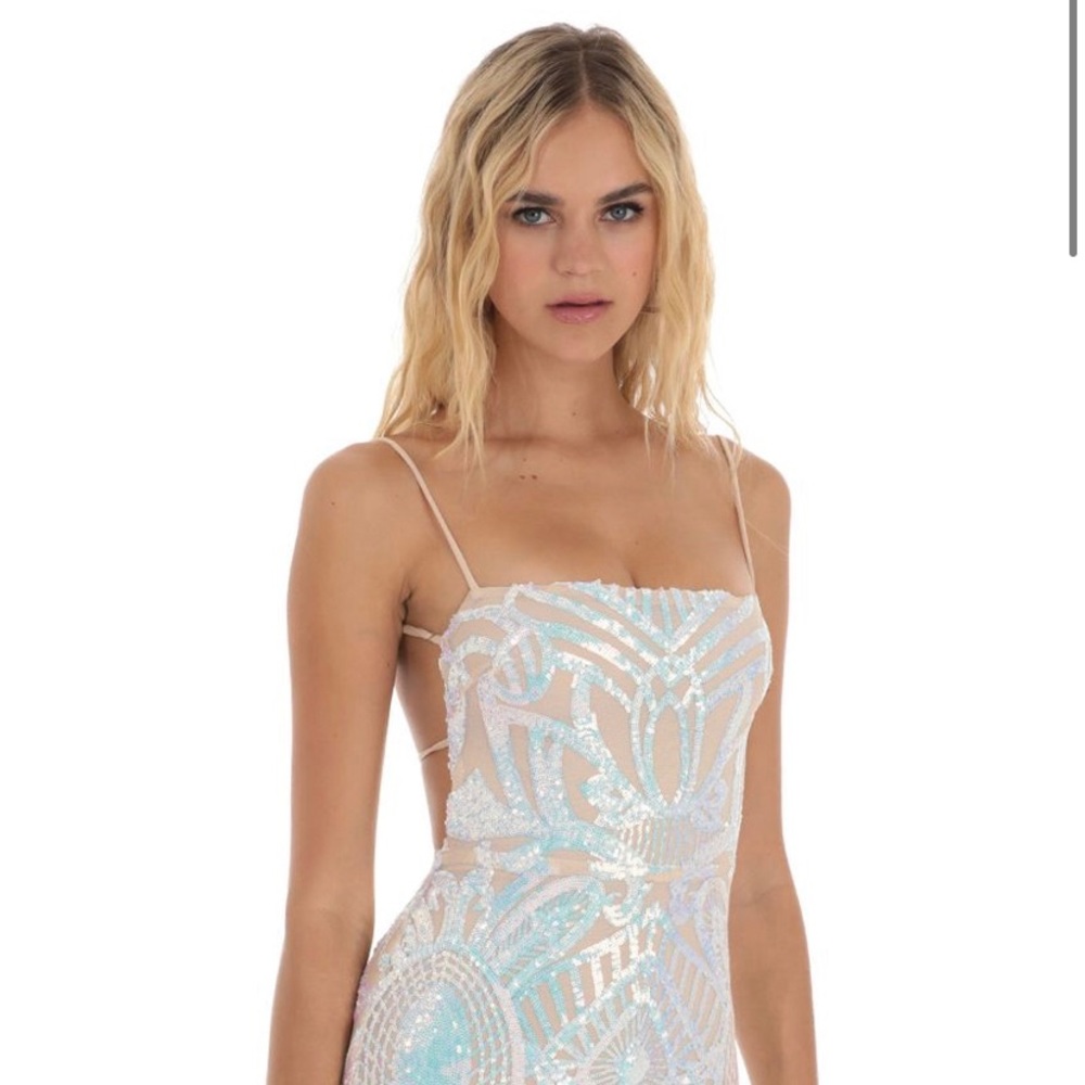 Lucy In The Sky - Starstruck Strappy Dress in Nude Iridescent